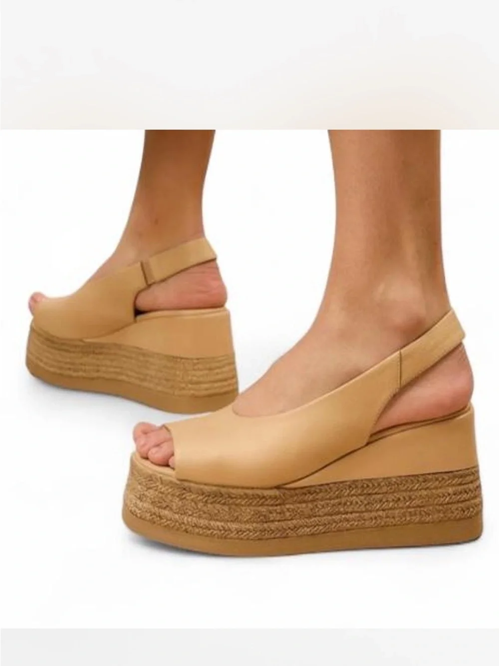 Lonza Agnesa Leather Platform Wedge Sandals Beige EU 38 US 7.5 8 NEW